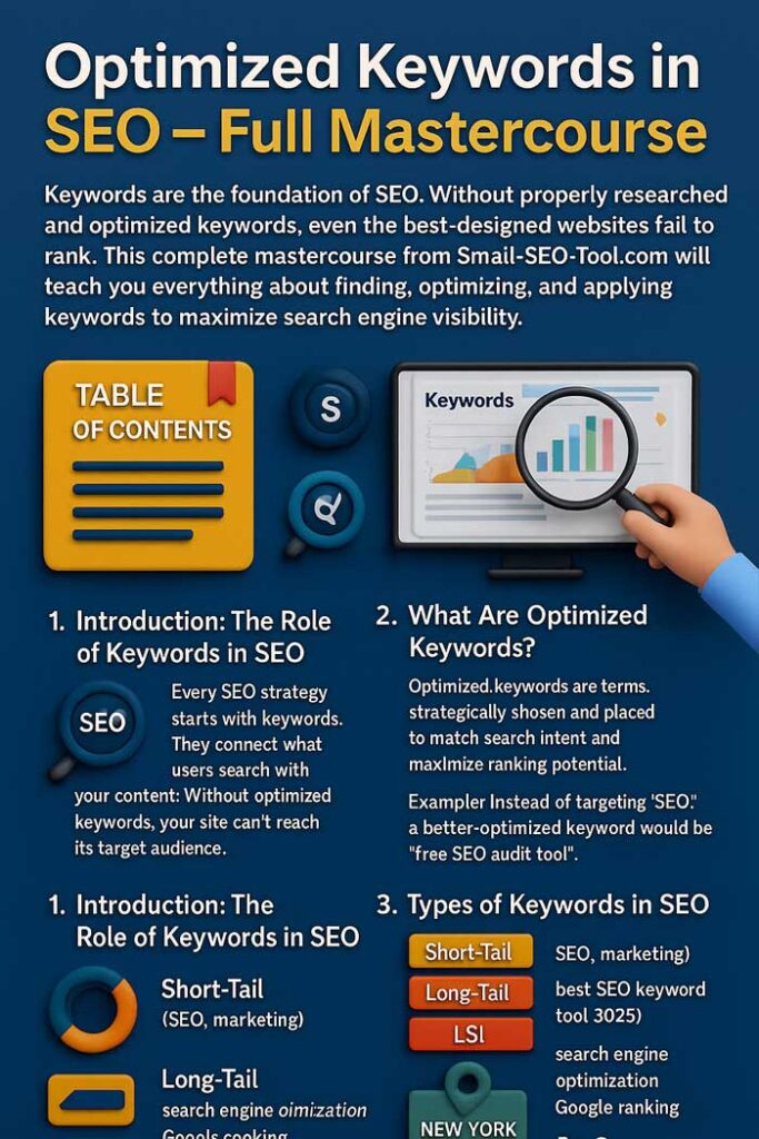 optimized keywords SEO, keyword research, keyword density, long-tail keywords, SEO keyword optimization, LSI keywords, keyword ranking, keyword tools, on-page SEO keywords